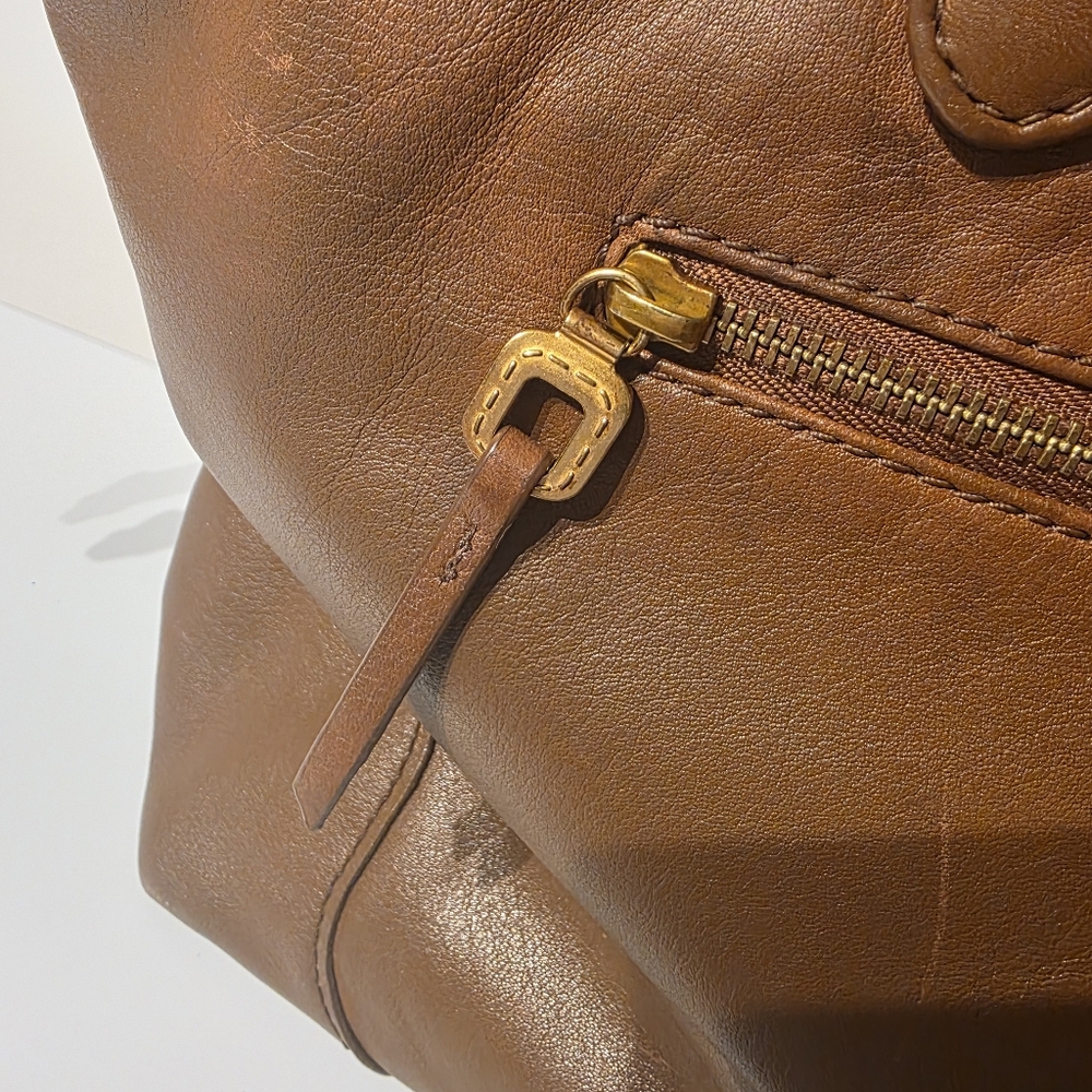 HOBO The Original Brown Leather Drawstring Tote Bag Front Zip Pocket Vintage - Picture 6 of 6